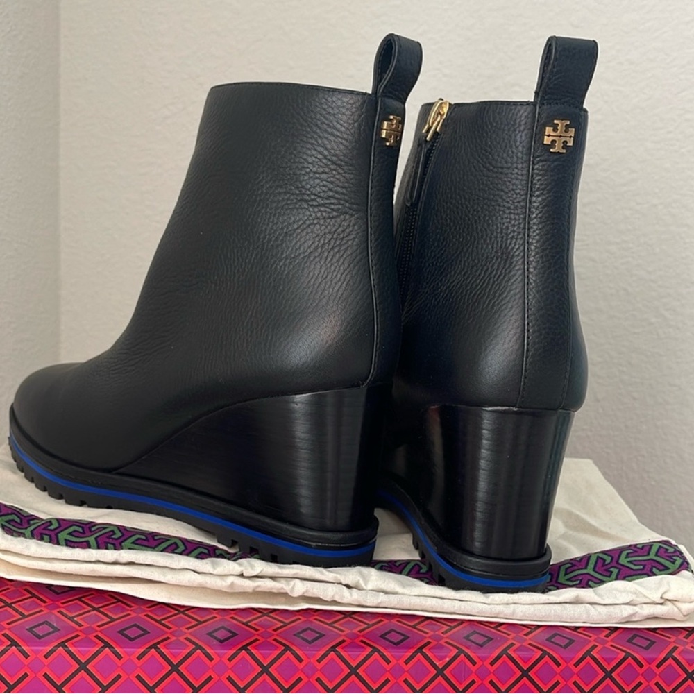 Tory Burch Black and Blue Wedge Boots - Picture 6 of 7